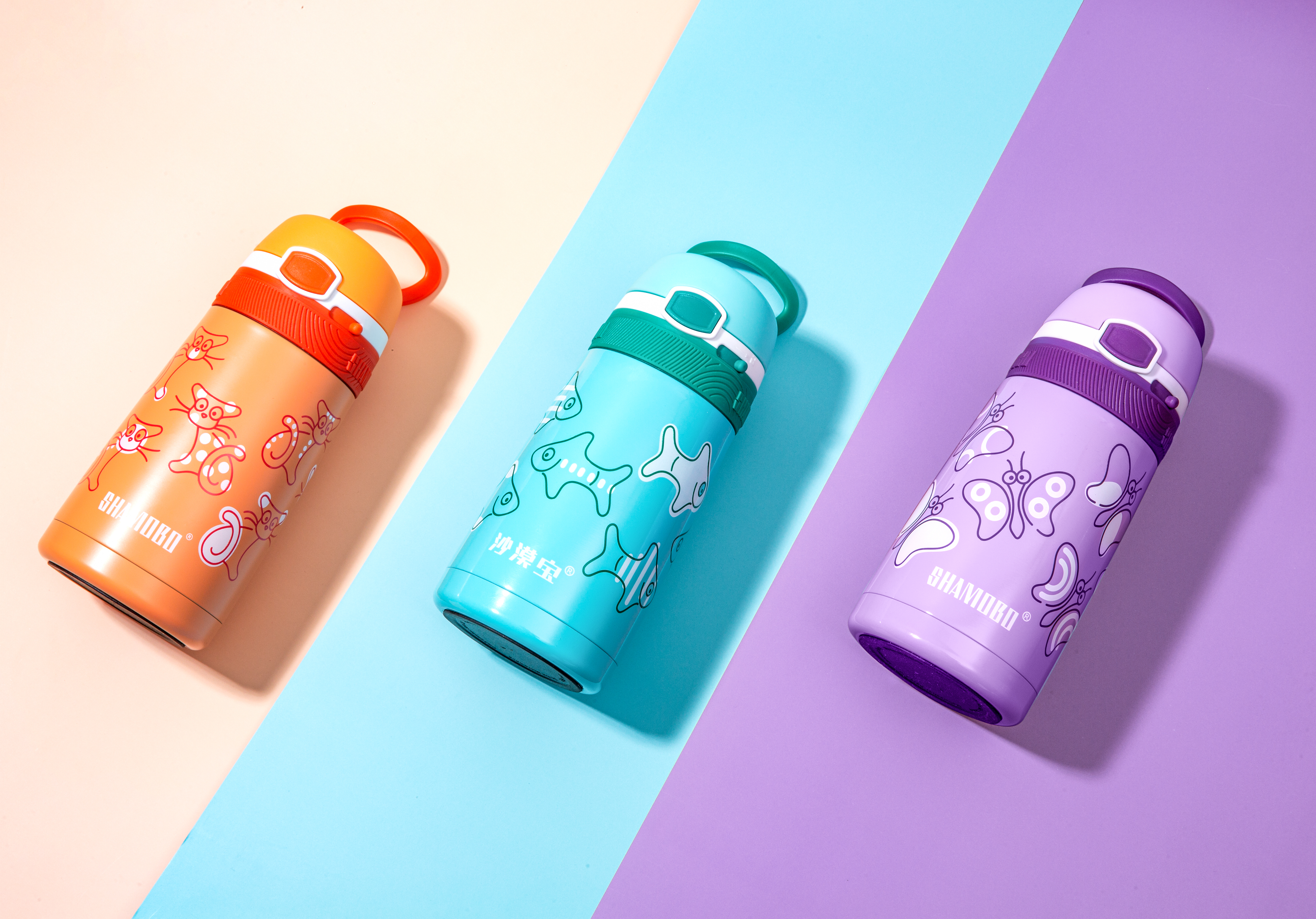 SHAMOBO350ml动物系列保温保冷吸管杯组合