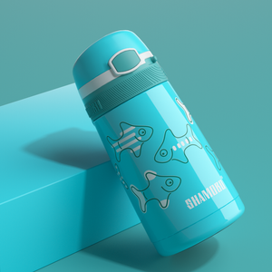 XQD Turquoise Fish 350ml Insulated Bottle with Straw