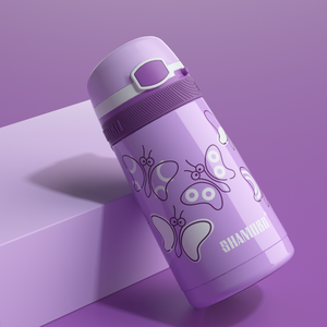 XQD Purple Butterfly 350ml Insulated Bottle with Straw