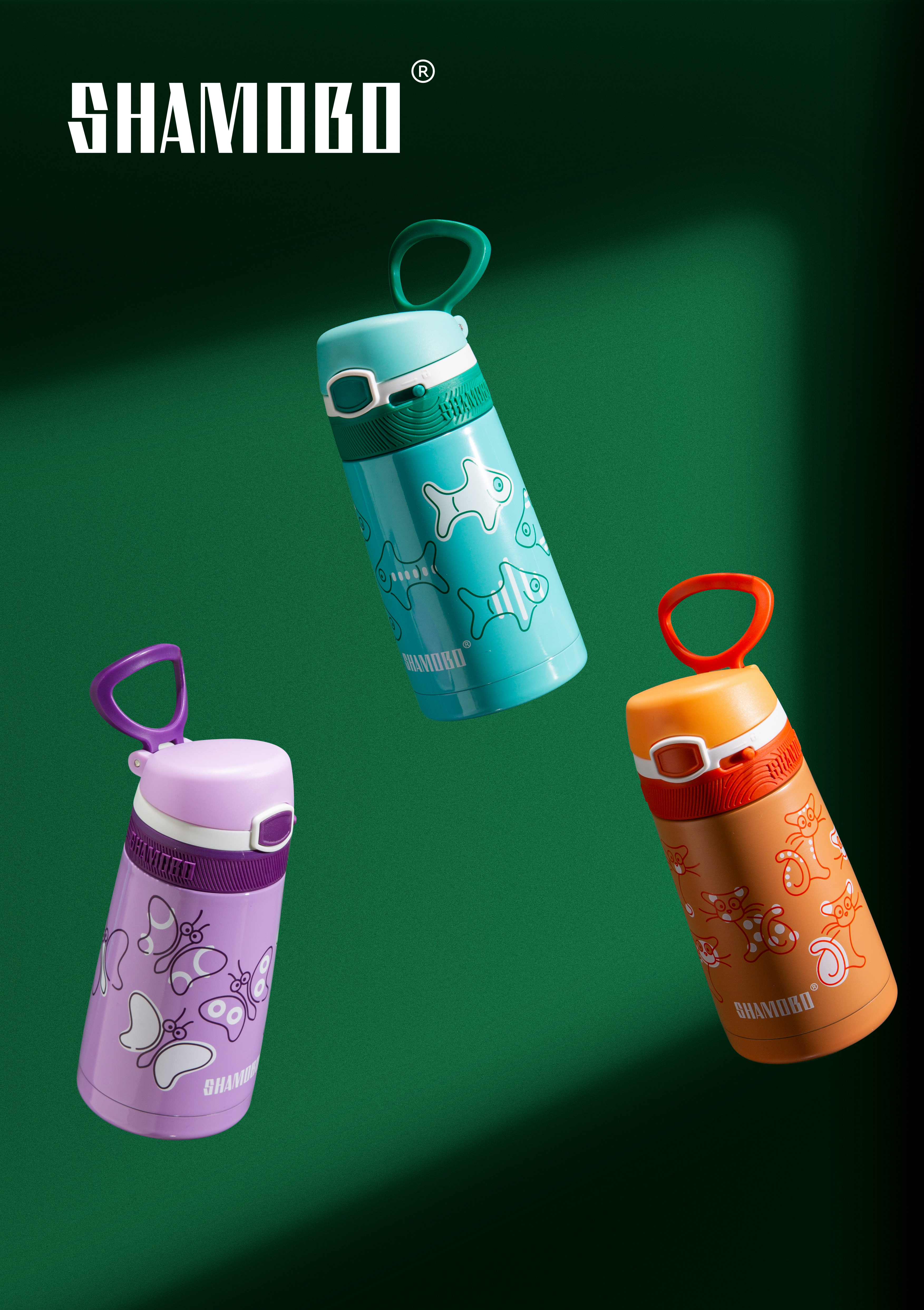 XQD Turquoise Fish 350ml Insulated Bottle with Straw